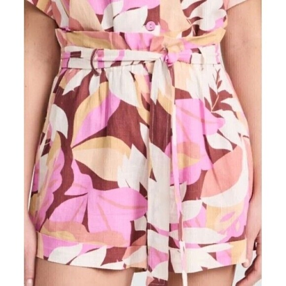 MINKPINK XS Kali Floral Paperbag Shorts New Viscose Linen Blend Pink - Picture 1 of 4